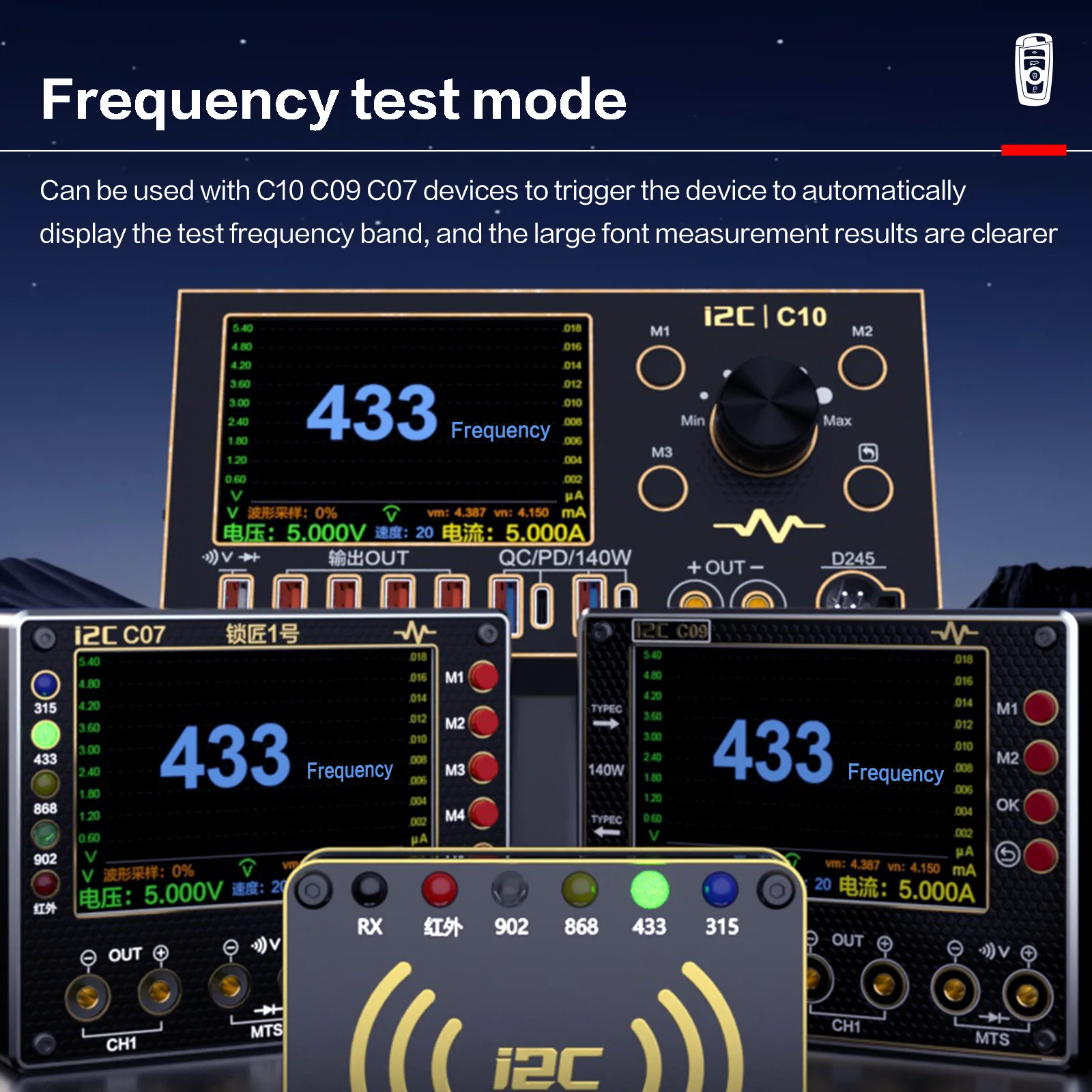 I2C C07 Schlosser Nr. 1 Multifunktions-Fernbedienungs-Reparaturwerkzeug für Frequenzprüfmodus, Messung der Spannungs-, Strom-, Wellenform