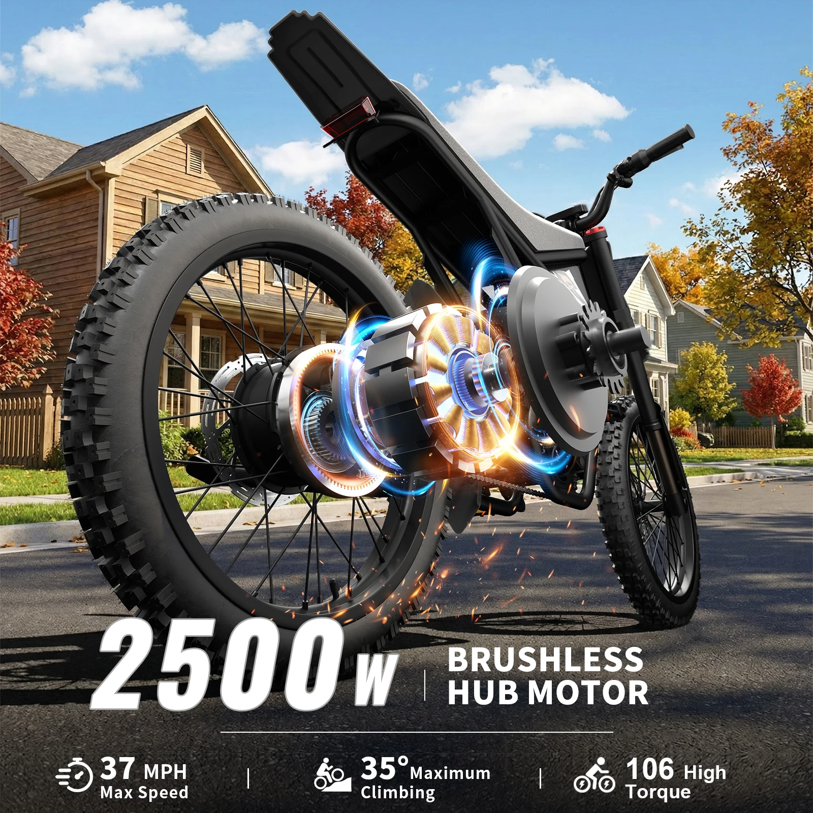 Ridingtimes GT73 Electric Dirt Bike for Adults, 2500W 48V 37MPH Dirt Bike, 36.4AH Dual Battery Ebike Up to 85 Miles, 25