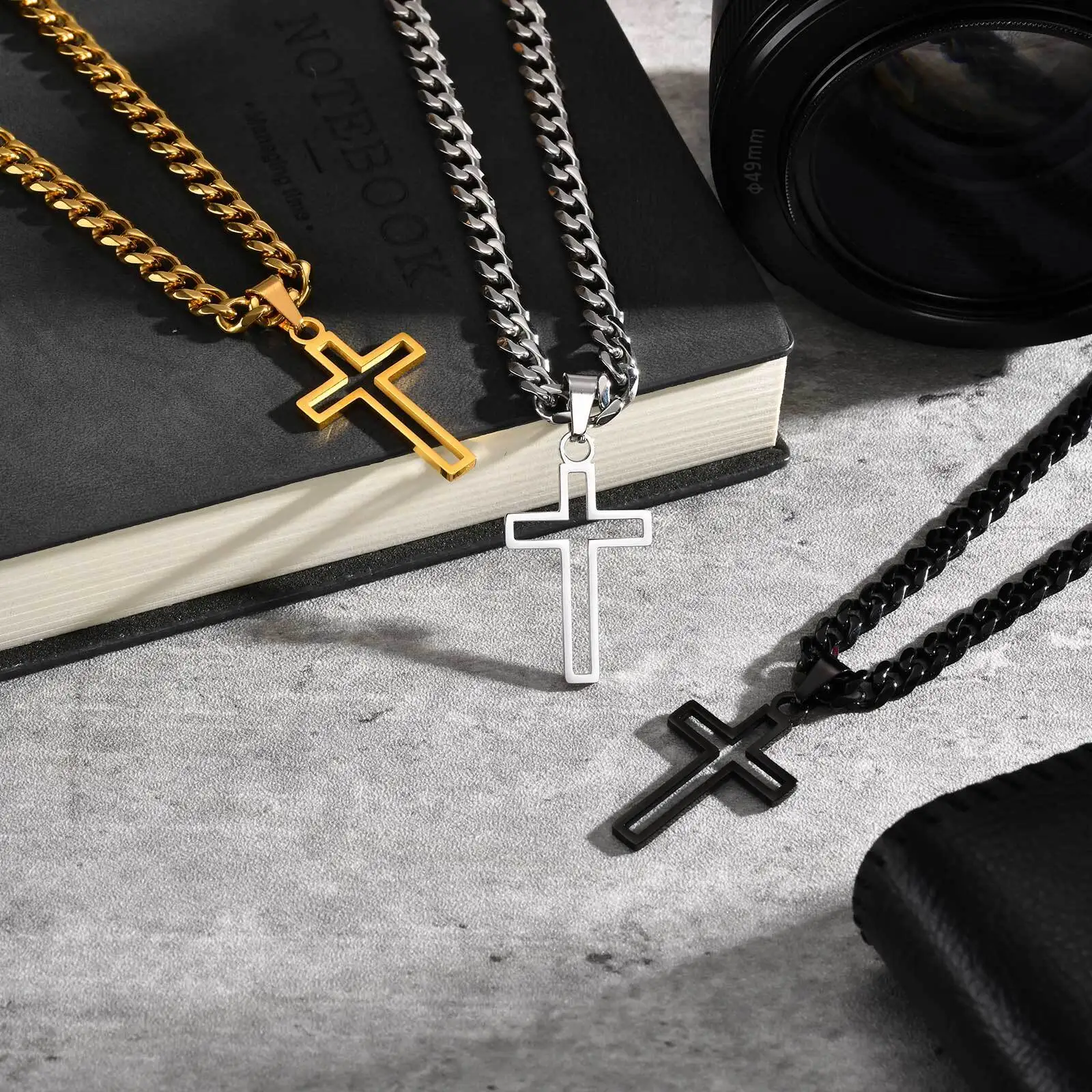 Grundlegende Kreuz-Halskette für Männer und Jungen, wasserdichter, stahlfreier, hohler Kreuz-Charm-Anhänger, einfacher Gebetsschmuck – Detail 11