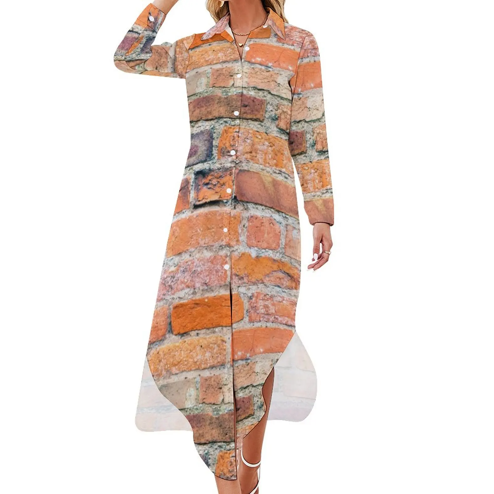 

Old Weathered Brick Wall Long Sleeved Shirt Dress prom dresses 2024 Women's dresses party dress women elegant luxury