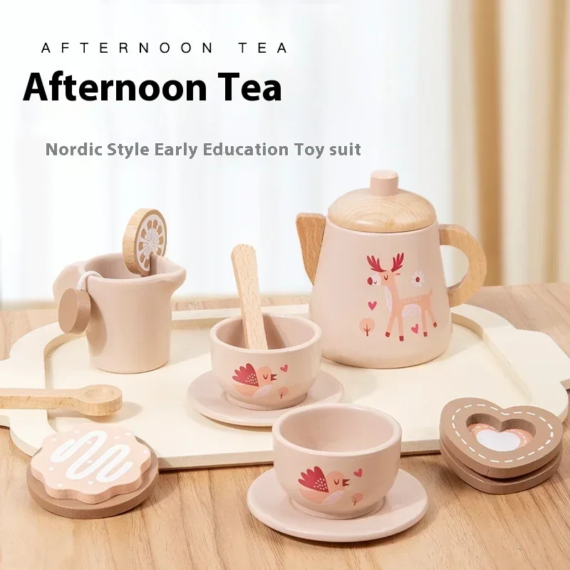 Afternoon Tea ของเล่นไม้แกล้งทําเป็นเล่นอาหารการเรียนรู้บทบาทเล่นเกมของเล่นเพื่อการศึกษา Early สําหรับเด็กวัยหัดเดินของเล่นเด็กของขวัญ