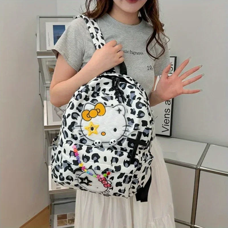 Sanrio Hello Kitty Large Capacity Backpack Cute Cartoon Back To School Backpack Fashion Leopard Print Schoolbag Casual Daily Use