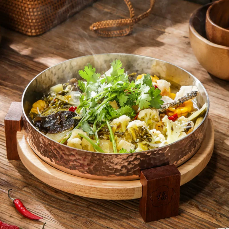 

Flat Bottom Serving Tray 304 Stainless Steel Wooden Gold Round Circular Plate Specification Three-layer Steel Special Plate Tray