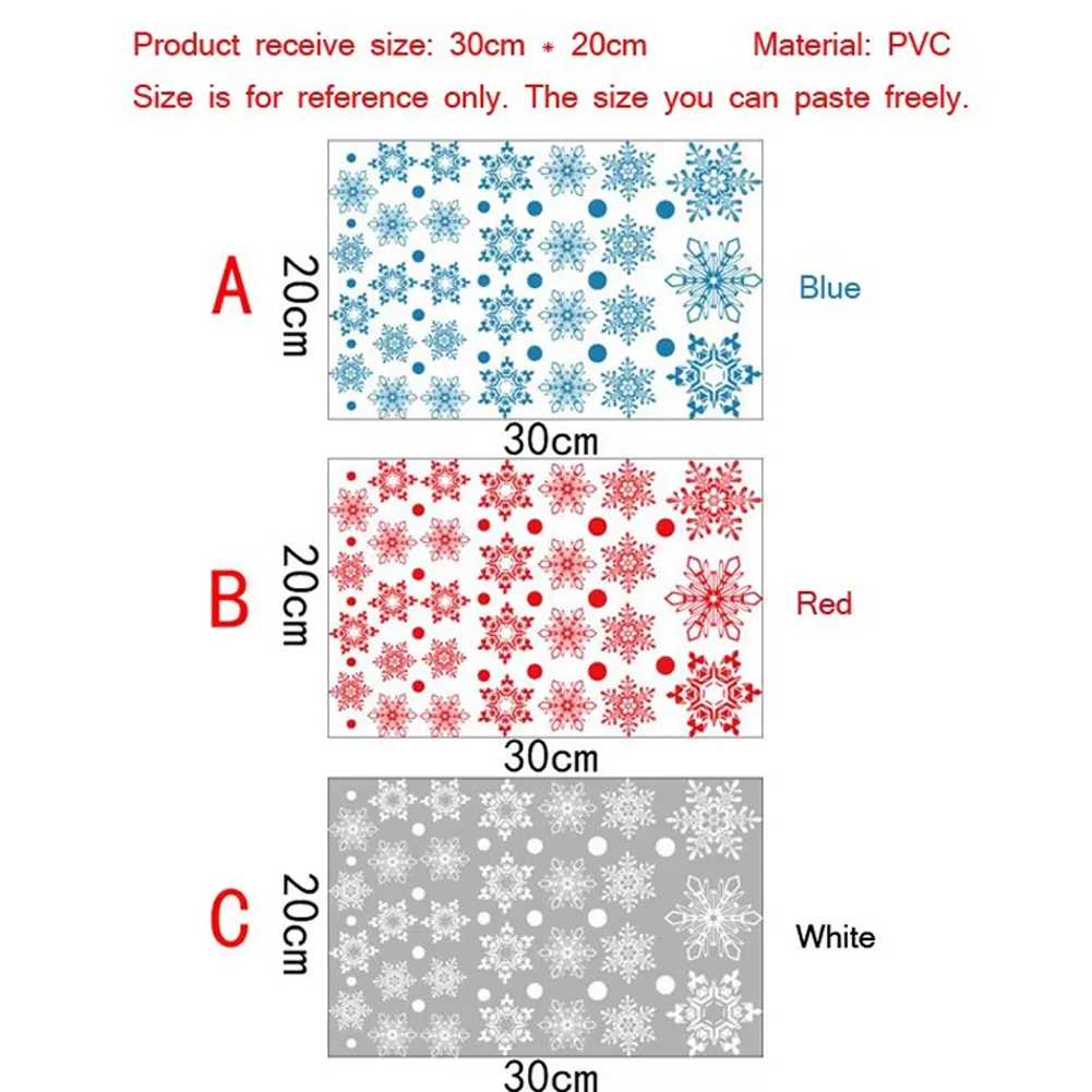 White/Red/Blue Christmas Snowflake Electrostatic Stickers For Glass Window Decoration New Year Wall Paster Home Decals Wallpaper