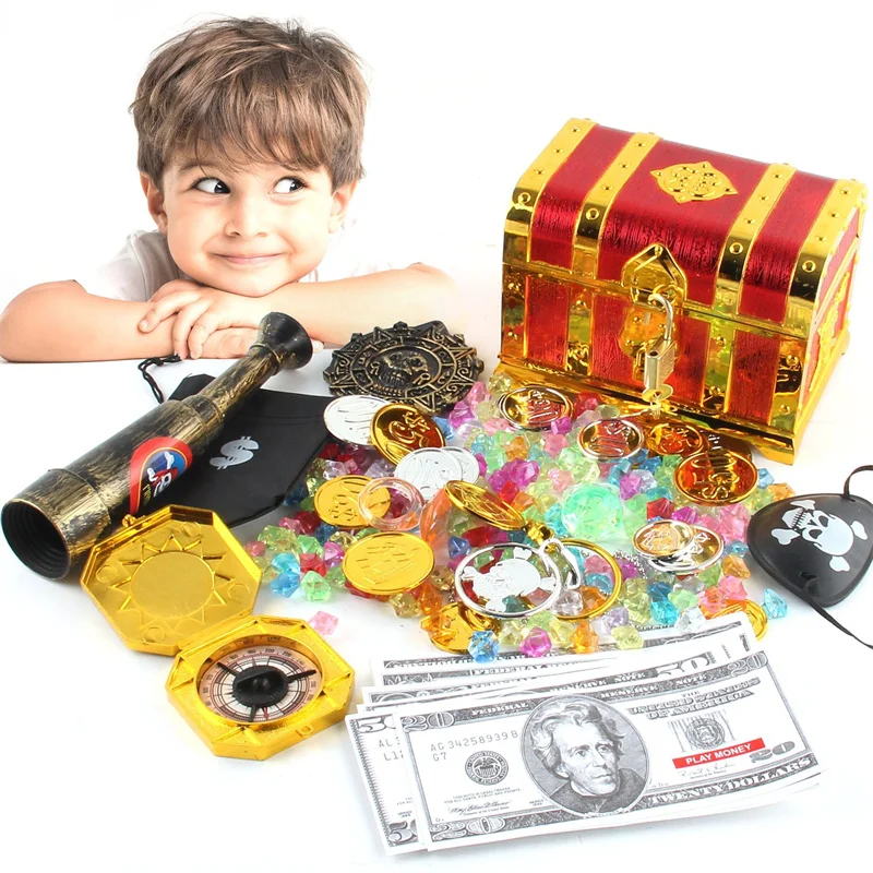 

Captain Pirate Treasure Chest Child Treasure Chest Toy Gold Coins Treasure Hunt Game Money Banking Toys Kids Pretend Play