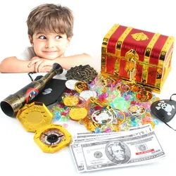 Captain Pirate Treasure Chest Child Treasure Chest Toy Gold Coins Treasure Hunt Game Money Banking Toys Kids Pretend Play