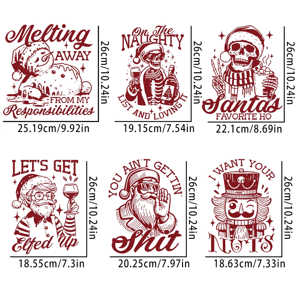 مجموعة ملصقات نقل الحرارة لعيد الميلاد غير التقليدية مكونة من 6 قطع - فيلم نقل ملابس DIY عالي الجودة، سهل الاستخدام. #2