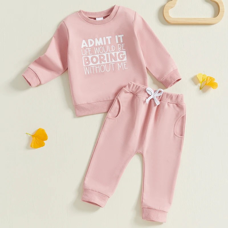 Conjunto de 2 piezas para niñas, jersey de manga larga con estampado de dibujos animados, acogedor conjunto de pantalones para correr con cintura elástica para niños