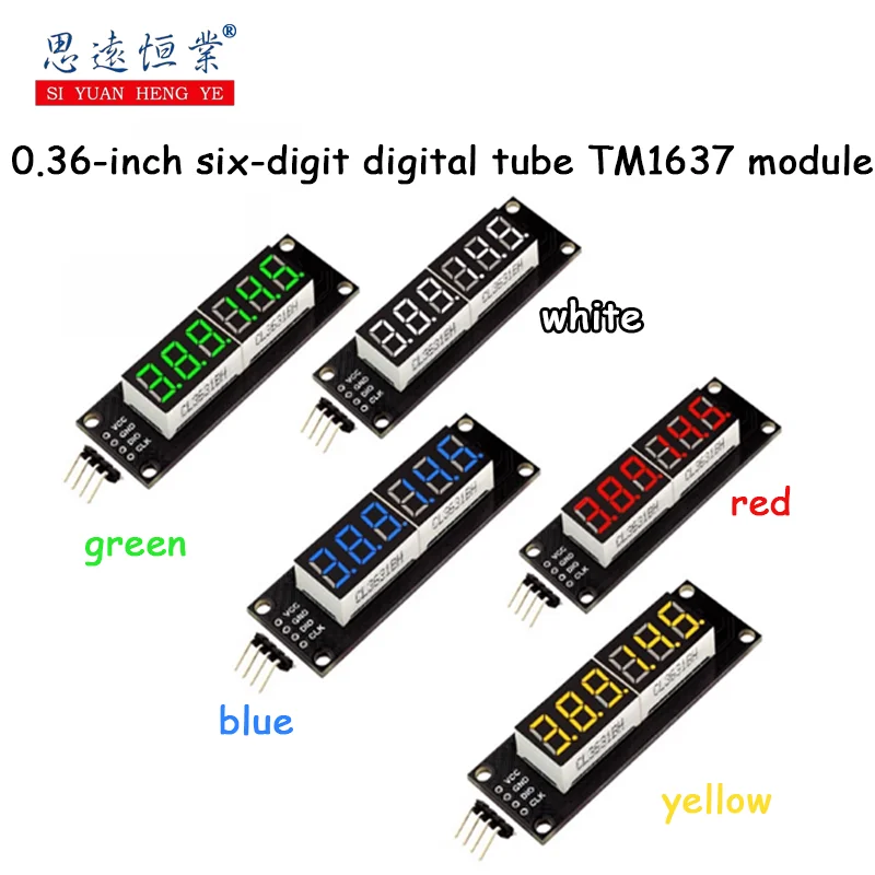 1pcs 0.36-inch six-digit digital tube TM1637 module with white/red/yellow/green/blue display