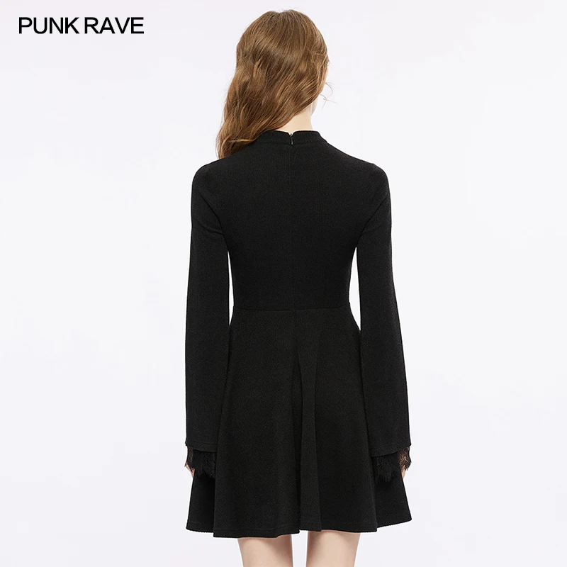 Imagem -03 - Punk Rave-vestido Feminino Gótico Leve Bordado Cruz Básico em Linha a Punhos Quesidos Decorado com Renda Sexy Preto