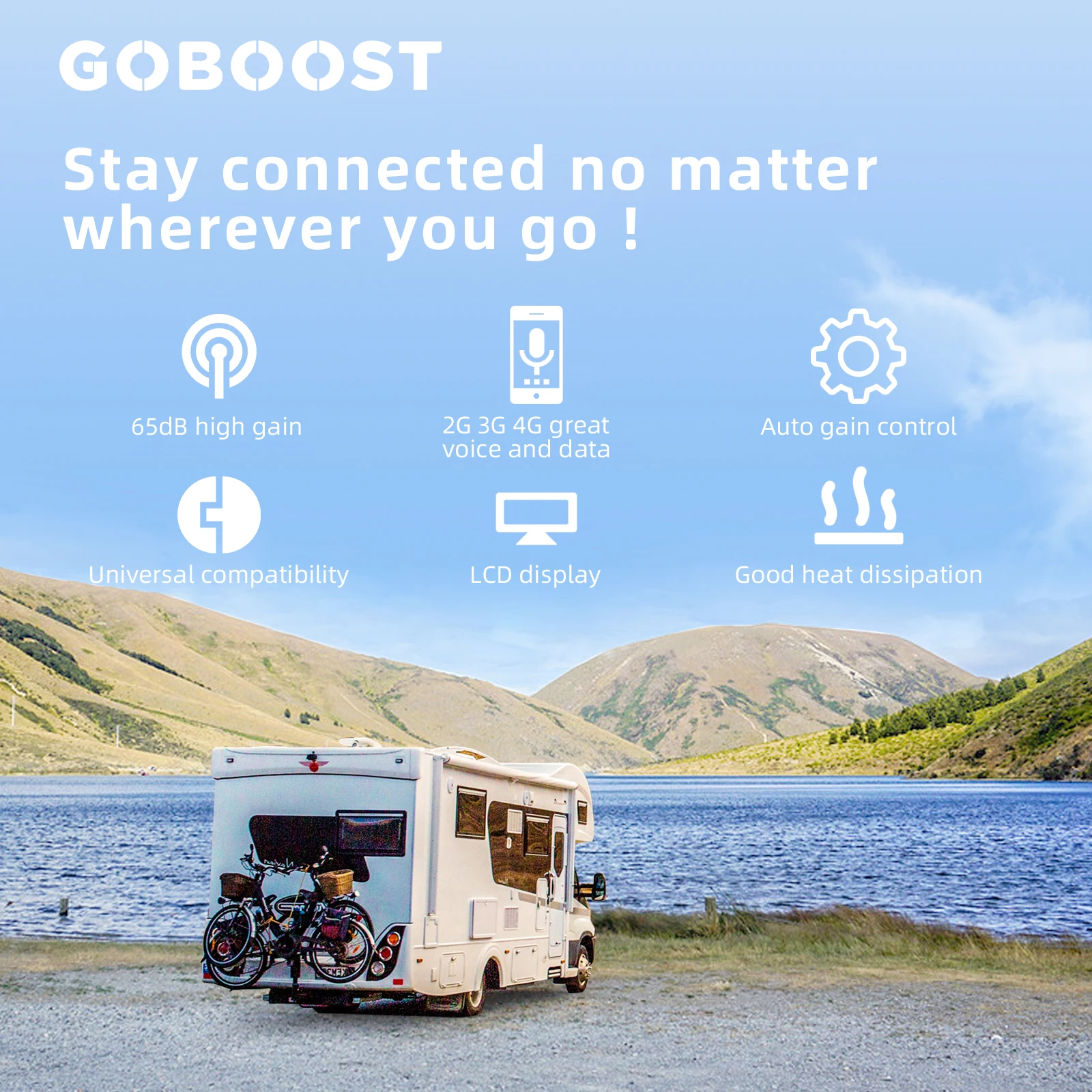 GOBOOST Car Use Signal Amplifier for Mobile Phone 2G 3G 4G Cellular and Internet 900 1800 2100 2600MHz Network Repeater Kit