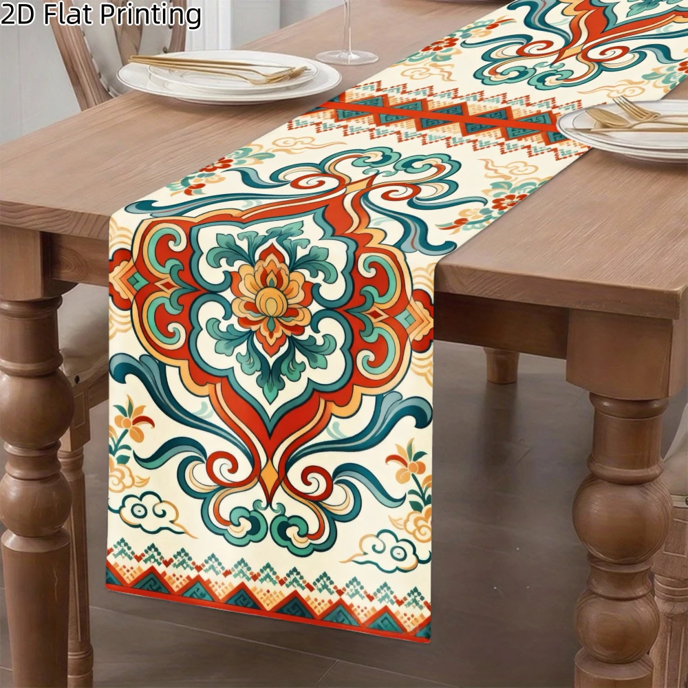 1 Piece of Gorgeous Floral Mandala Table Runner, Suitable for Farmhouse, Indoor, Kitchen, Celebrations, Table Decoration, Restaurant, and Banquet Decoration Supplies