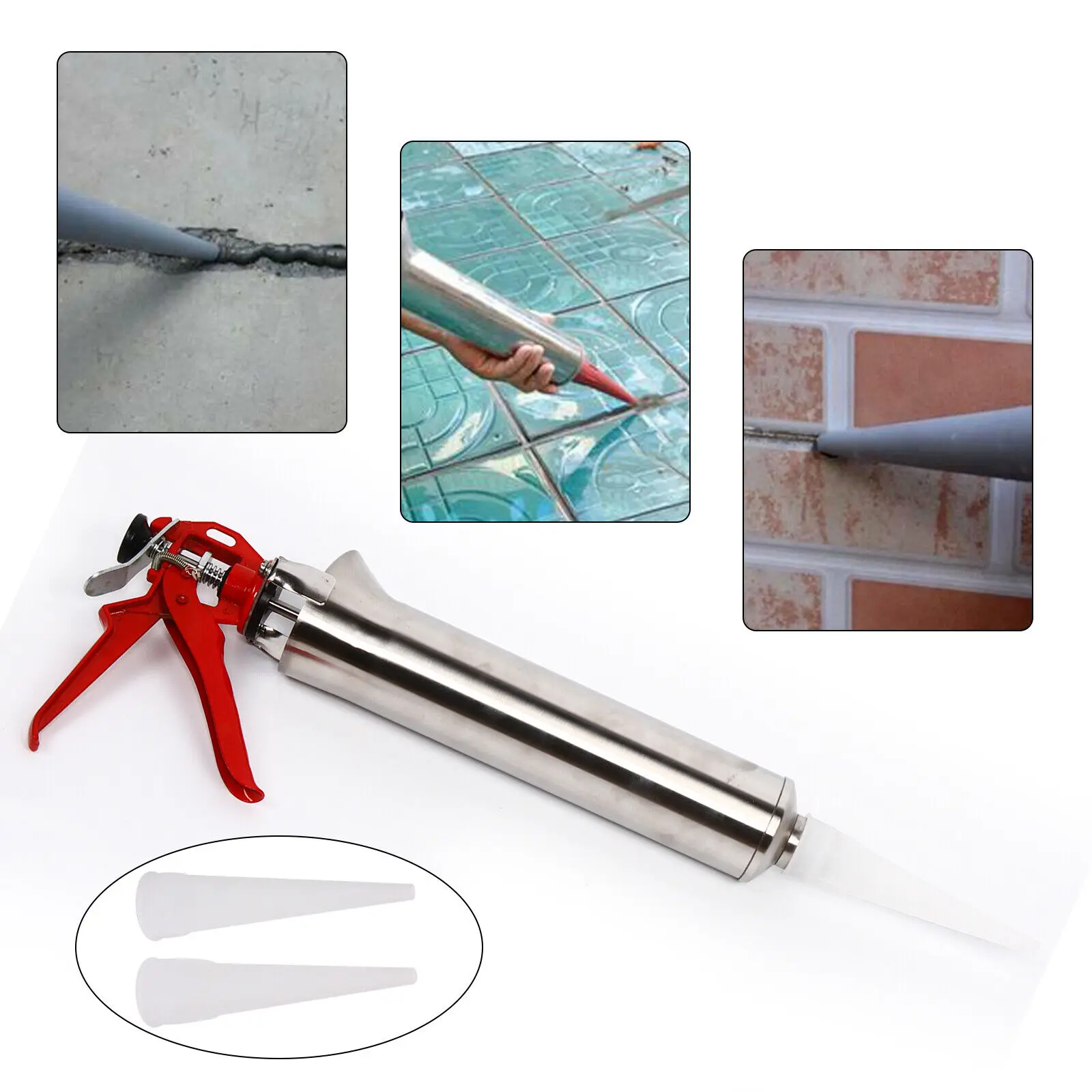 Stainless Steel Hand Caulking Gun Mortar Applicator Sprayer Grout 2 Nozzles Cement Grout Mortar Caulk Pointing Grouting Tool