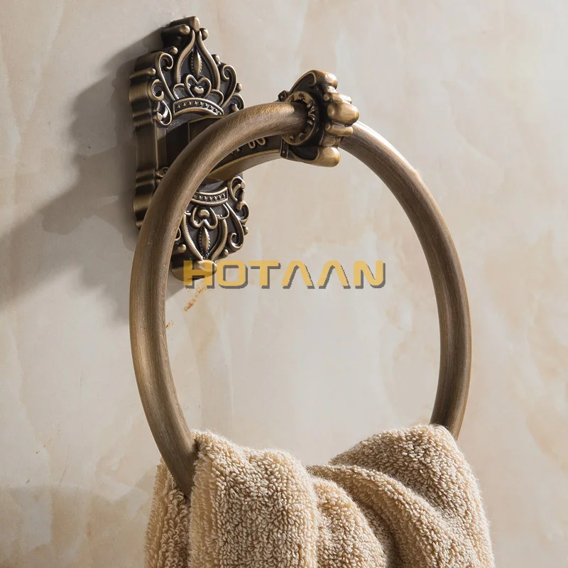 Solid Aluminium Wall-Mounted Round Antique Brass Color Towel Ring New Bathroom Towel Holder Towel Rack for Bathroom Accessories