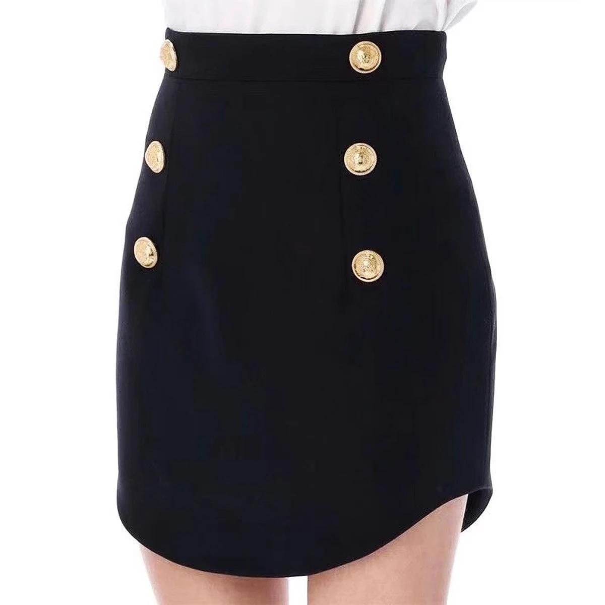 High Quality Black And White Curved Double Row Button Back Zipper Slim Fit Temperament Commuting Women's Short Skirt