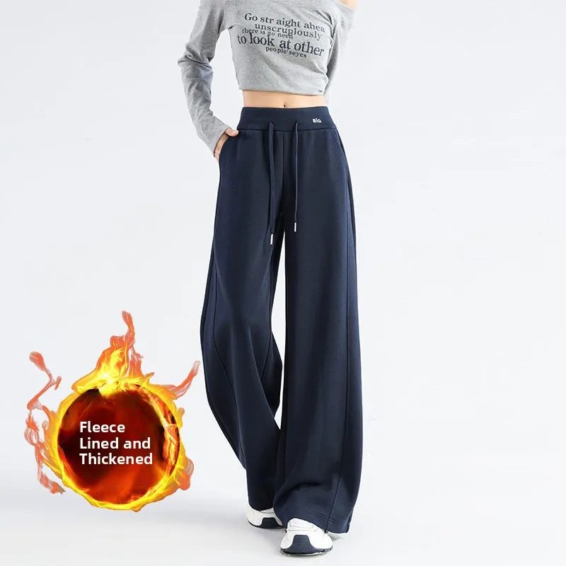 Pantalones deportivos Tahini para mujer, forrados de lana, gruesos, de cintura alta, casuales, de pierna recta, estilo americano, pantalones de chándal Bent Knife para mujer