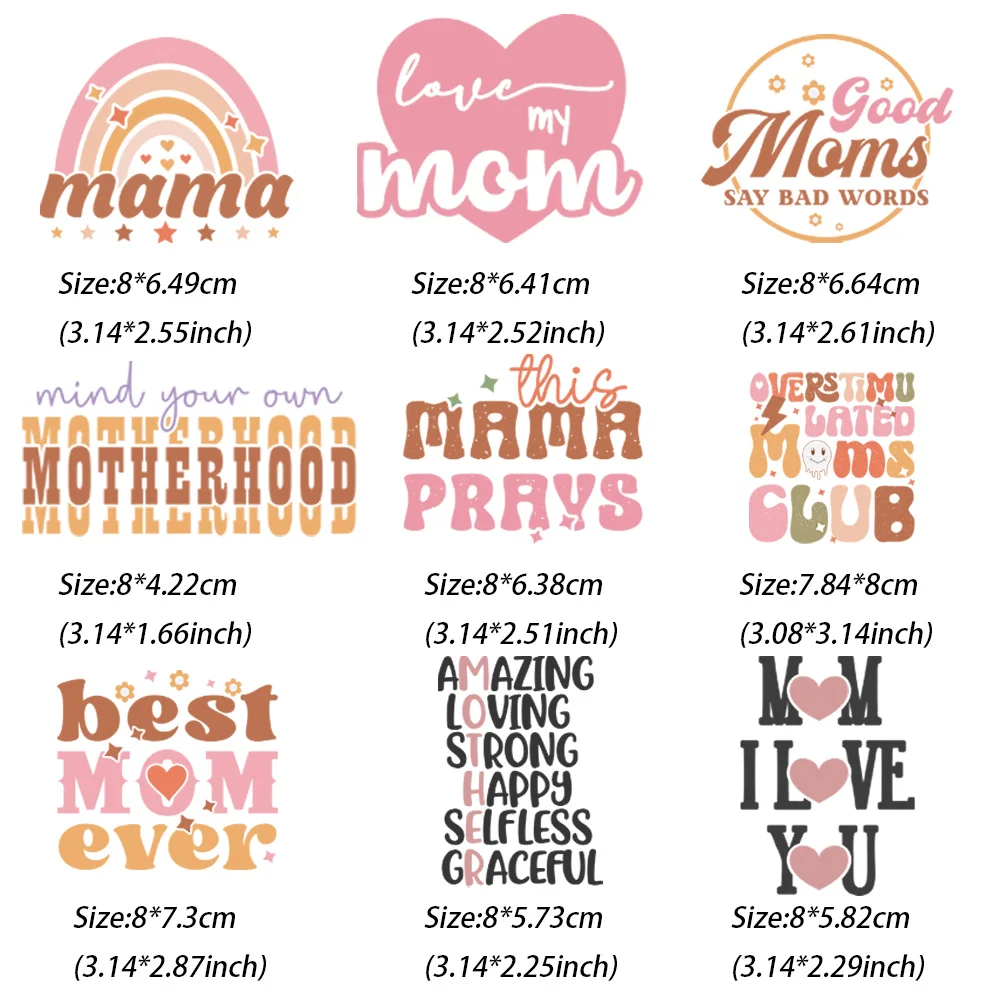 9piece personality letter LOVE mother Blessings to Mother Happy Mother's Day Ironing DIY Transfer Stickers For Short sleeve