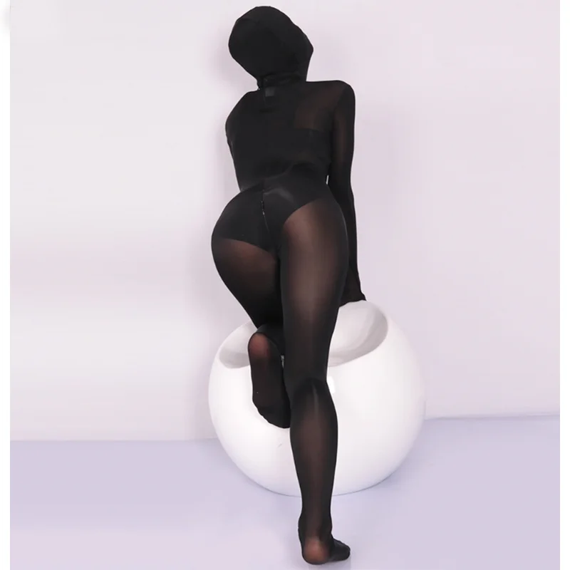 Zwart Transparant Ijs Zijde Panty Full Body Pure Zijden Bodysuit Fetish Wear Zentai Pak Kousen Jumpsuit Catsuit Bodystockings