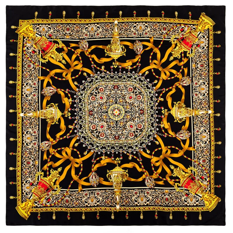 130cm Silk Scarf Women Large Shawls Jewellery Trophy Square Bandana Kerchief Hijab Scarf Female Winter Foulard Lady Beach Towel