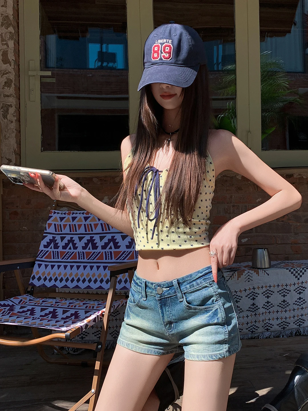 Retro Washed Blue Denim Shorts Low Waist Bodycon A-Line Lengthening Versatile Summer Hot Pants Women's Cotton Stretch Jeans