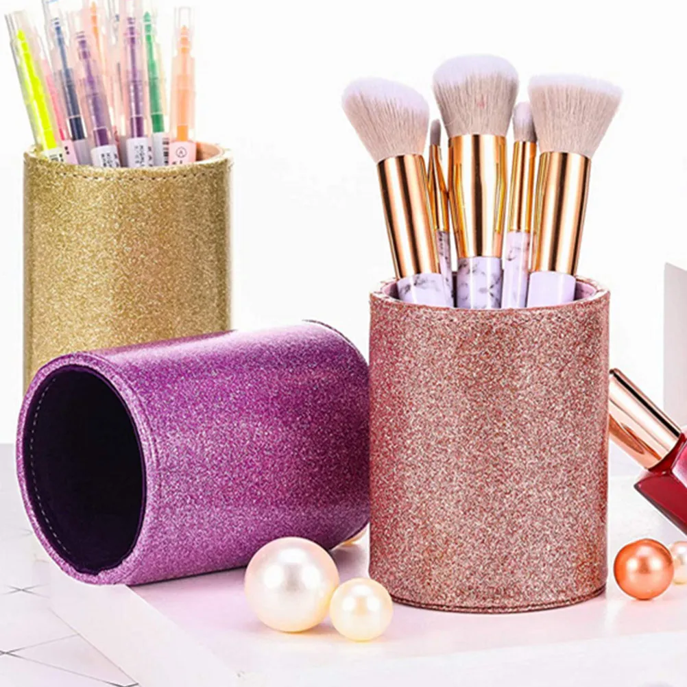 Cylinder PU Pen Holder for Desk Desktop Stationery Organizer Pencil Cup Makeup Brush Holder Glasses Storage Home Office