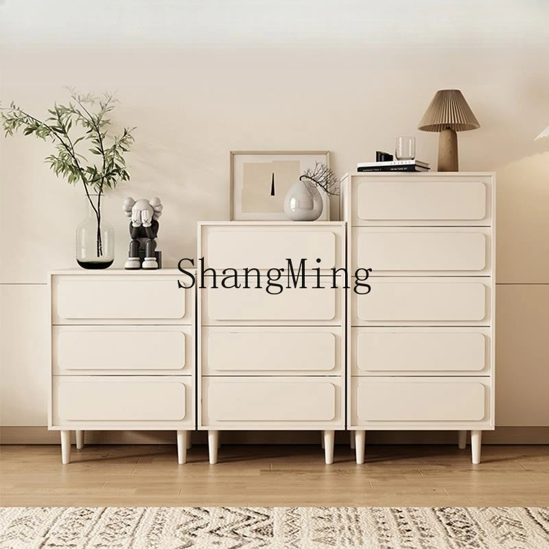 

FG Cream Wind Bedroom Storage Cabinet Living Room Solid Wood Storage Bedside Drawer Storage Cabinet