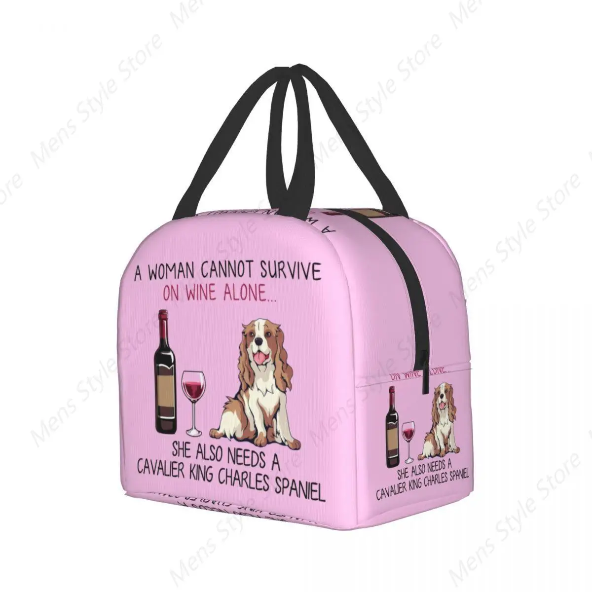 Cavalier King Charles Spaniel And Wine Funny Dog Insulated Lunch Bag Waterproof Thermal Cooler Lunch Box For Women Kids School