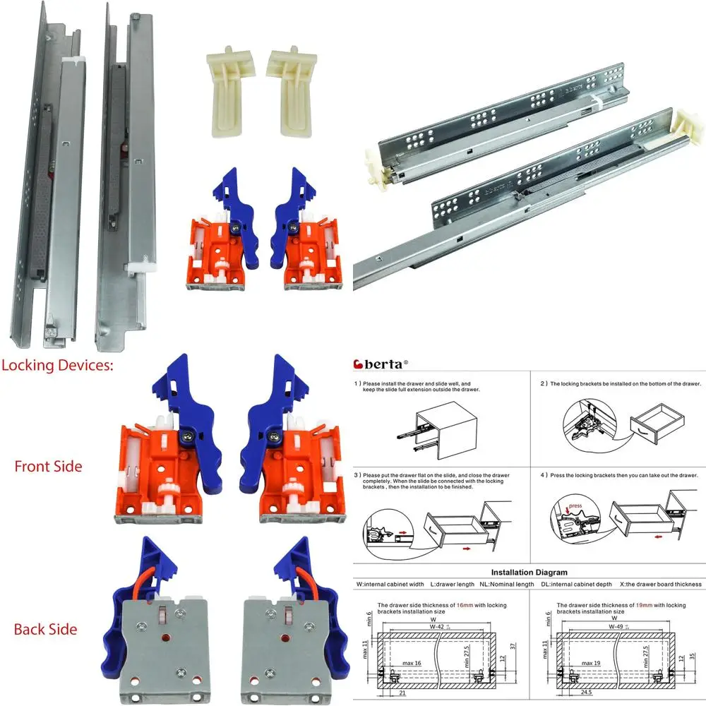 

Soft Closing 21 Inch Drawer Slides with 100 LB Load Capacity, Under-Mounted, Locking Devices, Plastic Rear Brackets for Enhanced