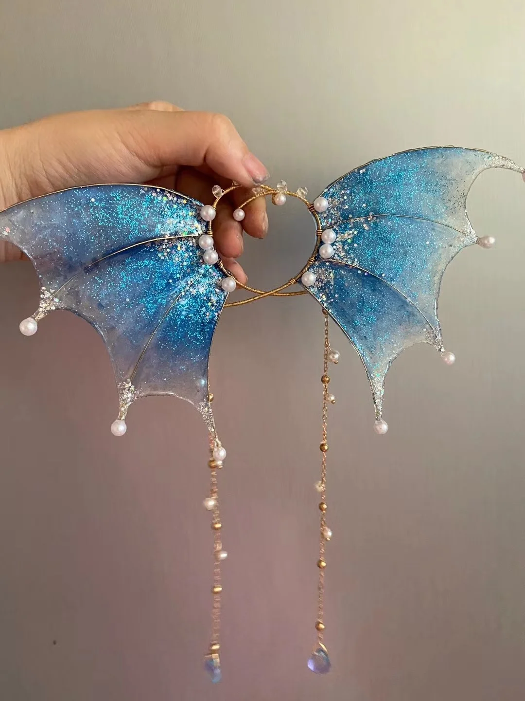 Orelhas de sereia feitas à mão koi, acessórios para cabelo pendurados, joias de fada luminosa