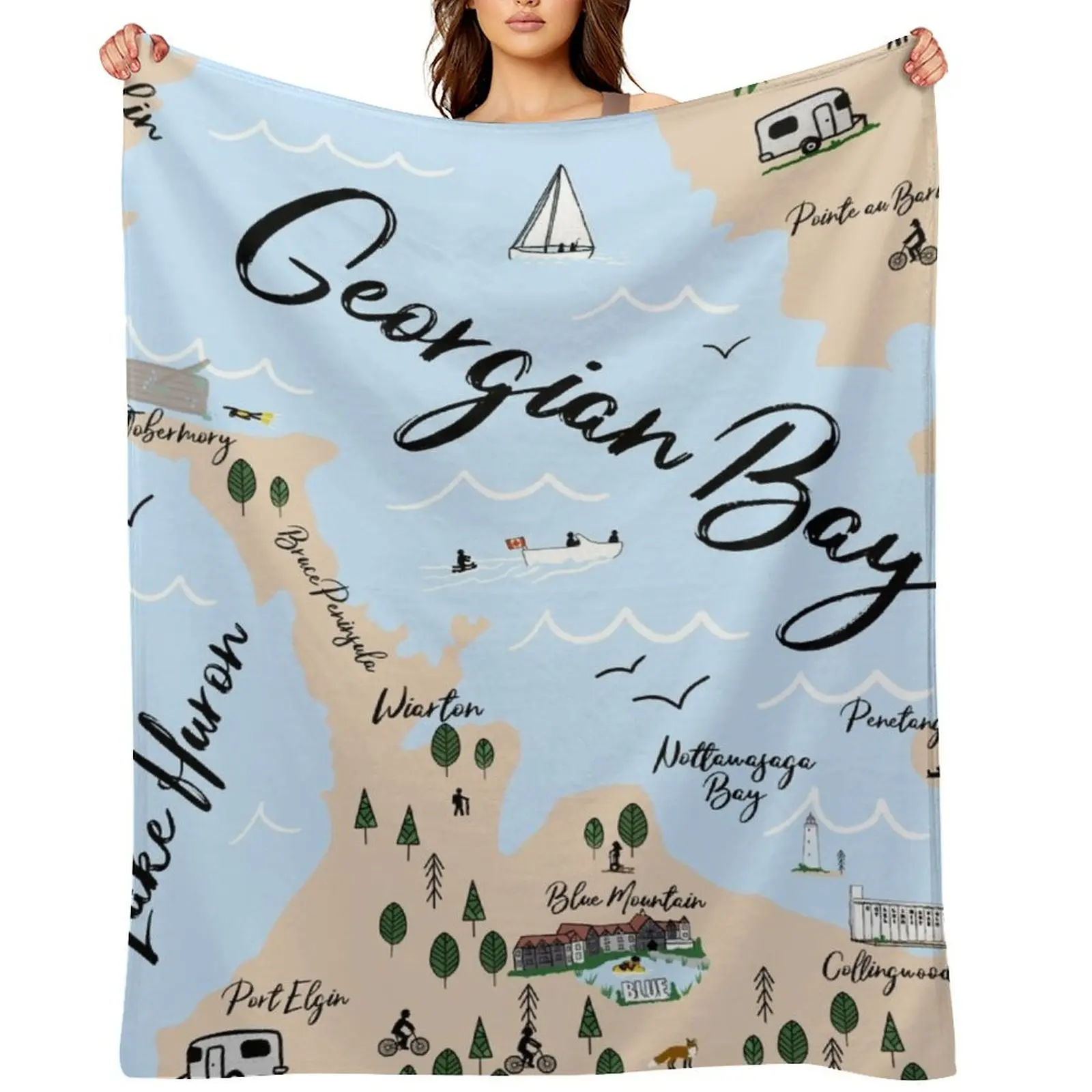 

Map of Georgian Bay and Lake Huron Throw Blanket Retros Hair Multi-Purpose Shaggy Blankets