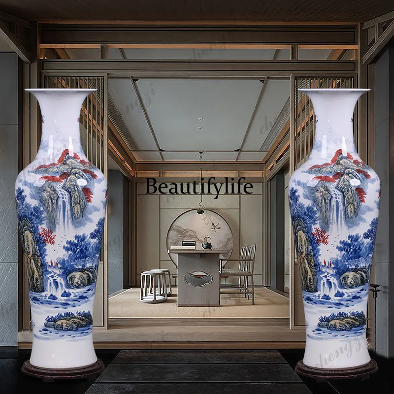 Hand-painted ceramic vase Jingdezhen living room villa hotel opened floor ornament housewarming