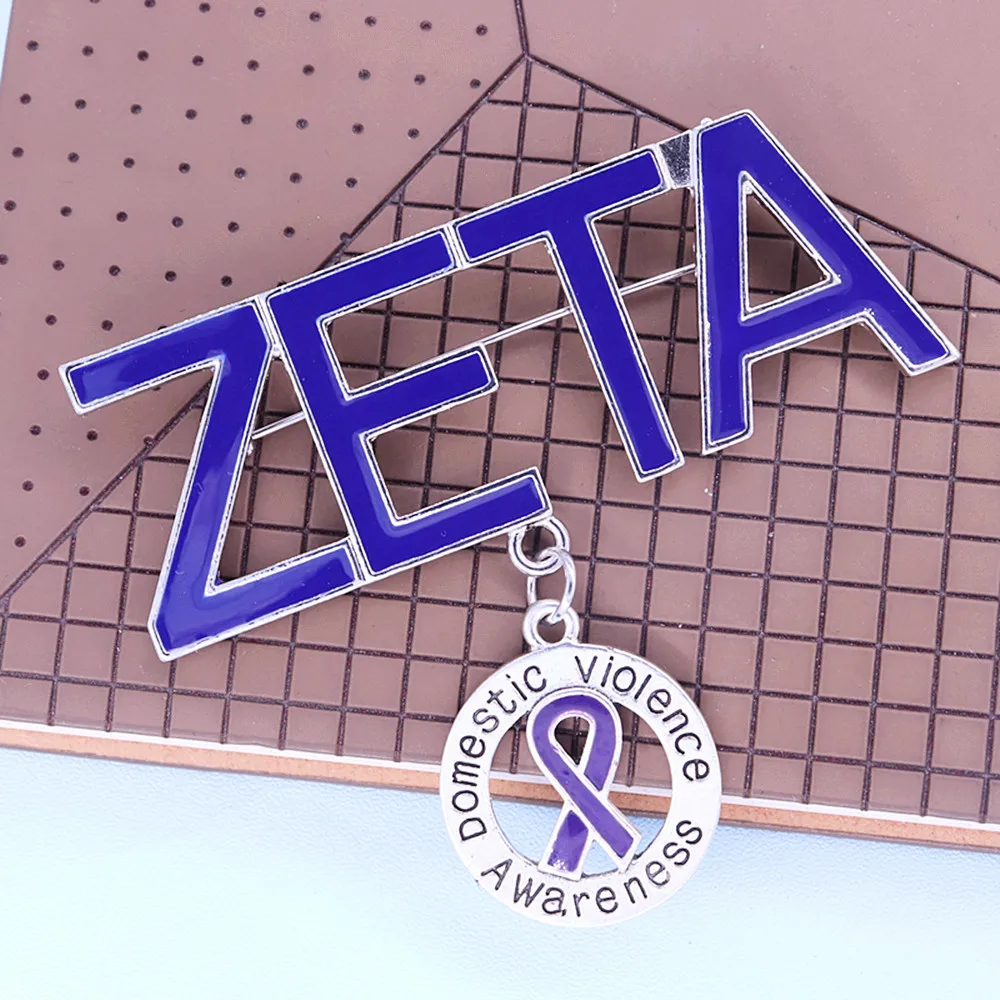 New Design Enamel Color Survivor Domestic Violence Awareness Purple Ribbon Greeks ZETA Lapel Pin Society Women Brooches