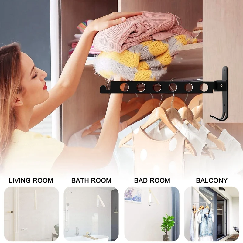 Foldable Coat Hooks, Wall Coat Rack Wall Hooks Folding Hooks For Balcony Bathroom Laundry Room (Black, 1 Piece)