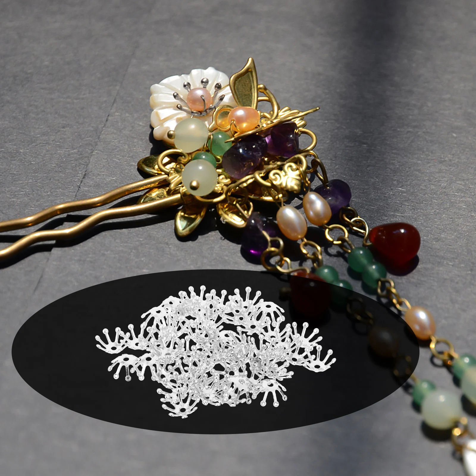 

50pcs Hairpin Accessories Copper Silver DIY Flower Shape Fashionable Jewelry Pendant Headdress Material Bracelet