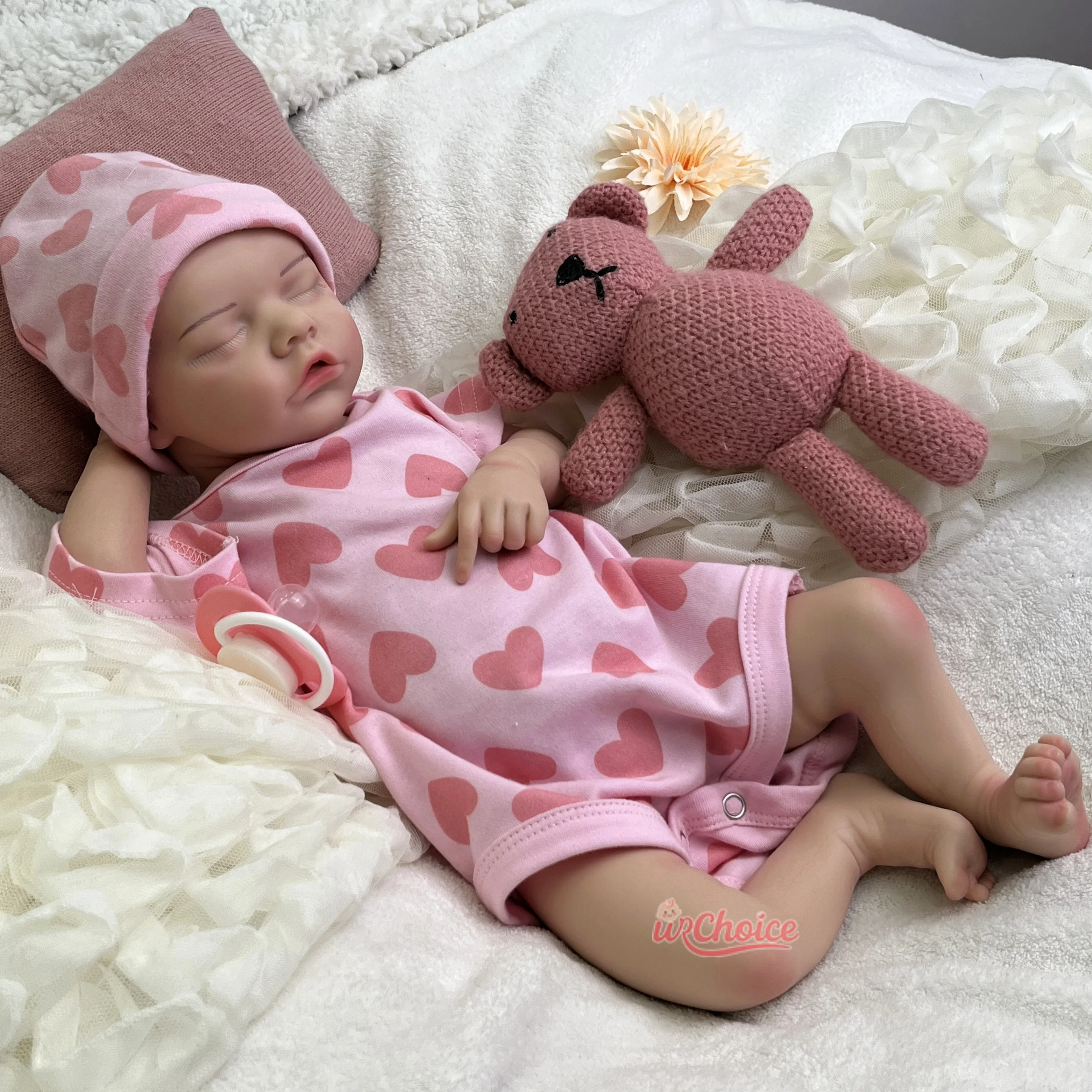 

Closed-eye 17" Silicone Reborn Baby with Pacifier Lifelike Realistic Baby Demeanor Newborn Doll for Doll Collectors