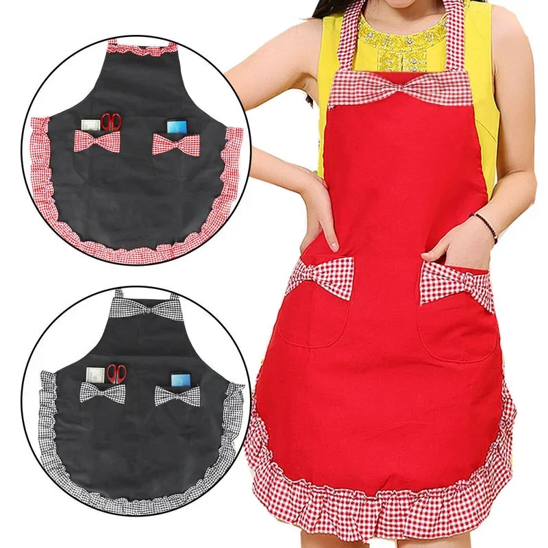 kitchen apron Cute Kitchen Bar Cleaning Dress Bib Aprons Flirty Vintage Kitchen Womens Bowknot with Pocket Gift