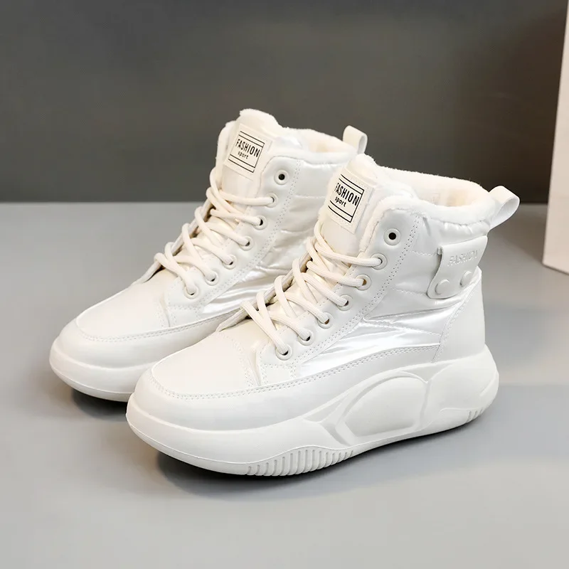 Womens Snow Boots Sports Tennis Sneakers Shoes For Women With Laces High Platform White Lace-up Korean Style Quality Protective