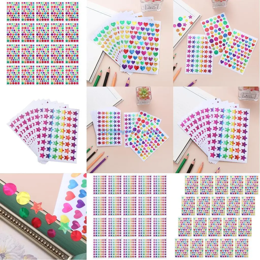 H9EB 20 Pcs/Set Self-Adhesive Heart Stickers Star Decals Round Dot Sticker for Girls