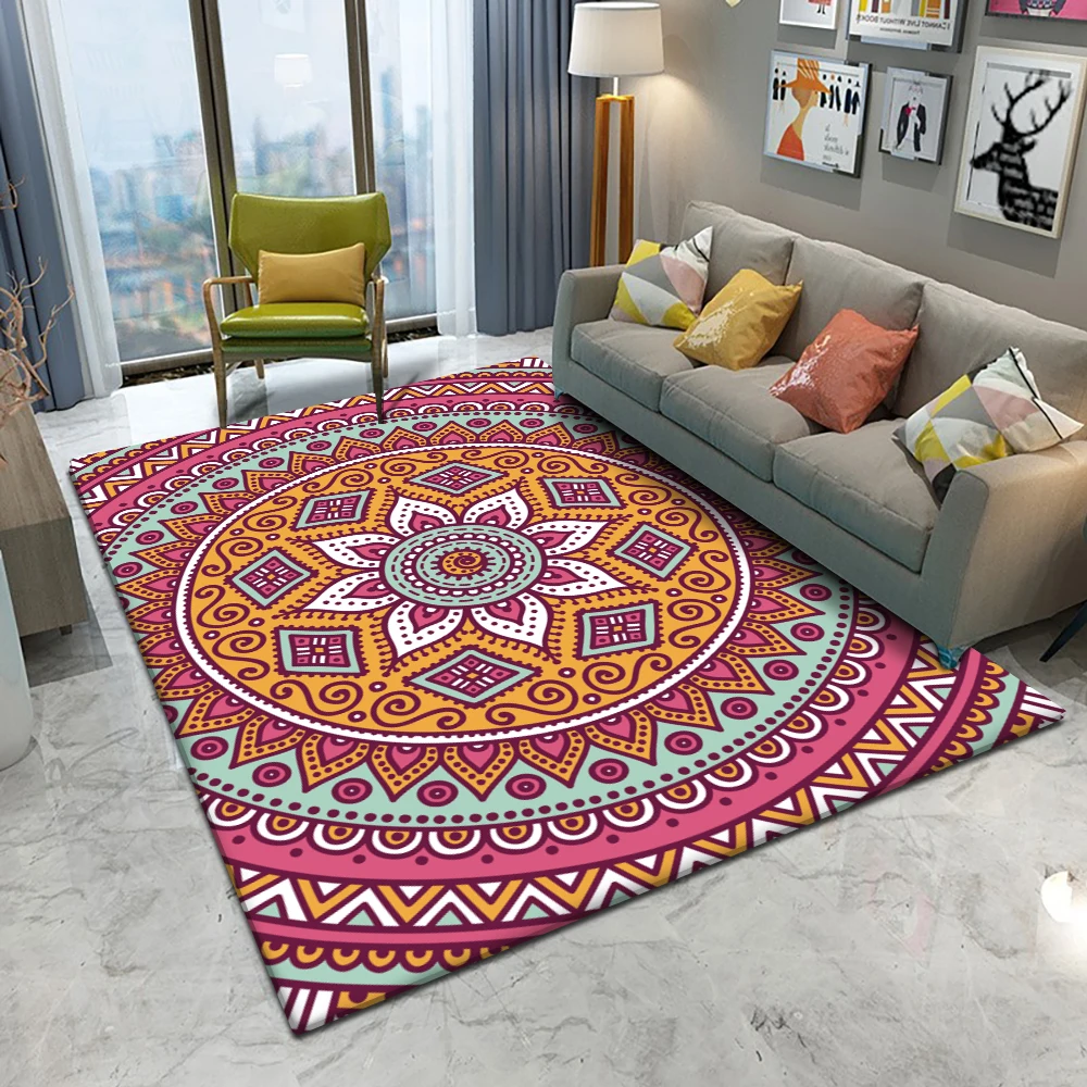 Bohemian Style Mandala Pattern Carpet Non-slip Bath Mat Soft Fluffy Flannel Living Room Bedroom Decor Carpet Carpet for Nursery