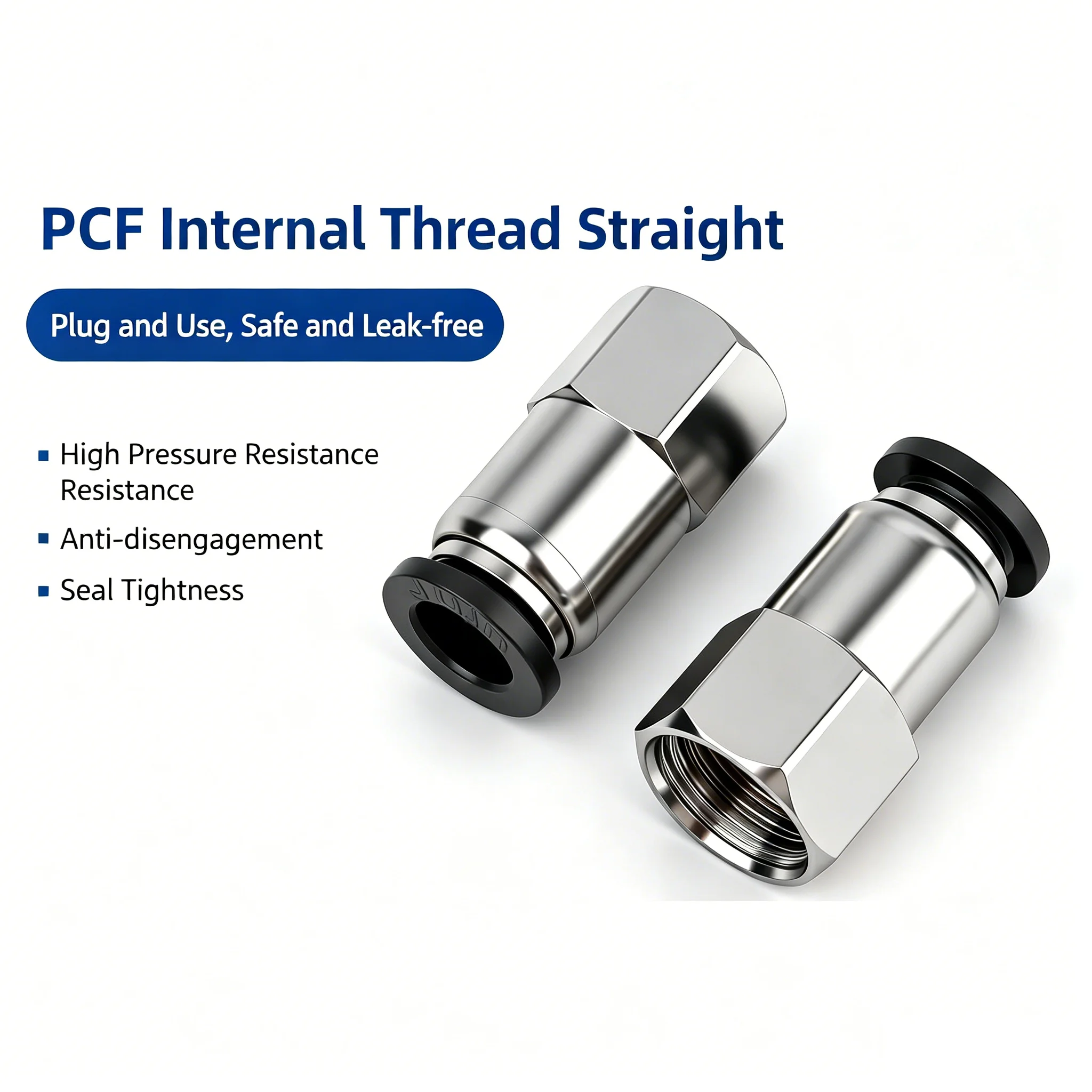 BSP Internal Thread Copper Connector PU Tracheal Hose 8 10 12mm PCF8-02 PCF Black Pneumatic Quick Connector 1/8 3/8 1/2 1/4 M5