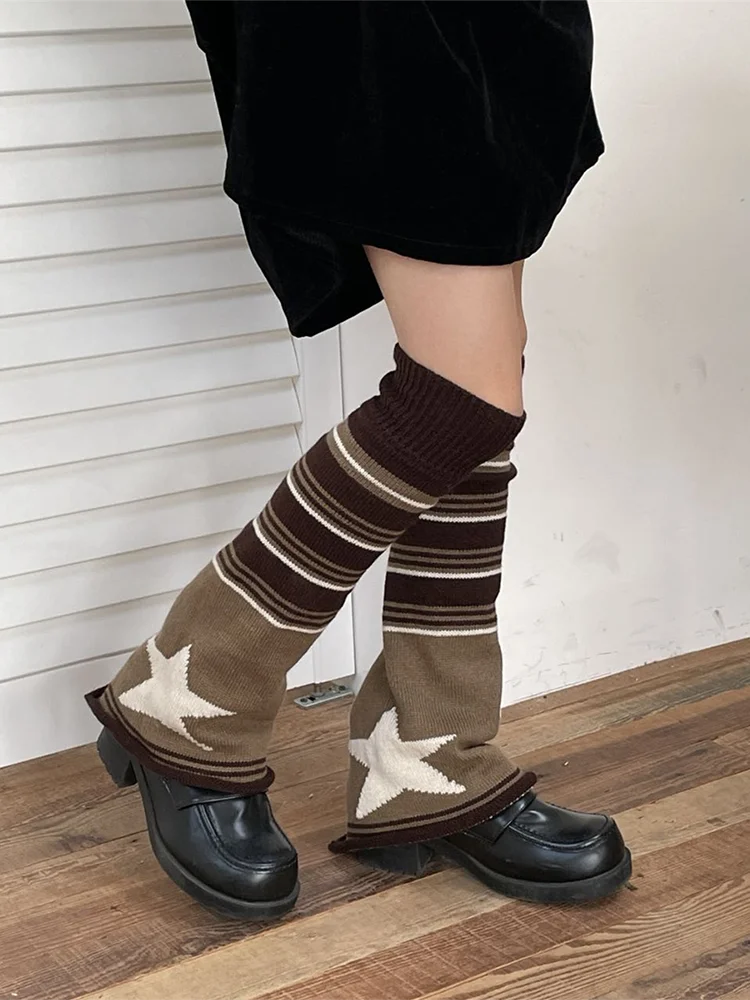 Absobe Knitted Color Contrast Stripe Leg Warmers Women Socks Solid Foot Cover Tube Stockings Casual Hottie Y2K