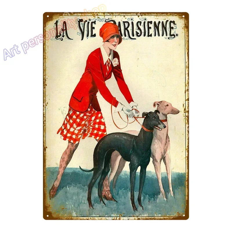 Italienische Windhund Hund Haustier Kaffee Bae Poster Zinn Zeichen Zauberstab Dekoration hängende Metalldekoration 20,3 x 30,5 cm