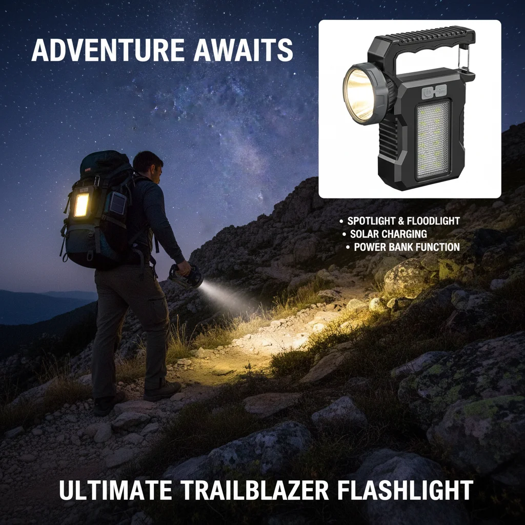 

Solar Portable Powerful Rechargeable Flashlight Searchlight With COB Work Light Lantern Outdoor Camping Lamp Hiking Fishing Emer