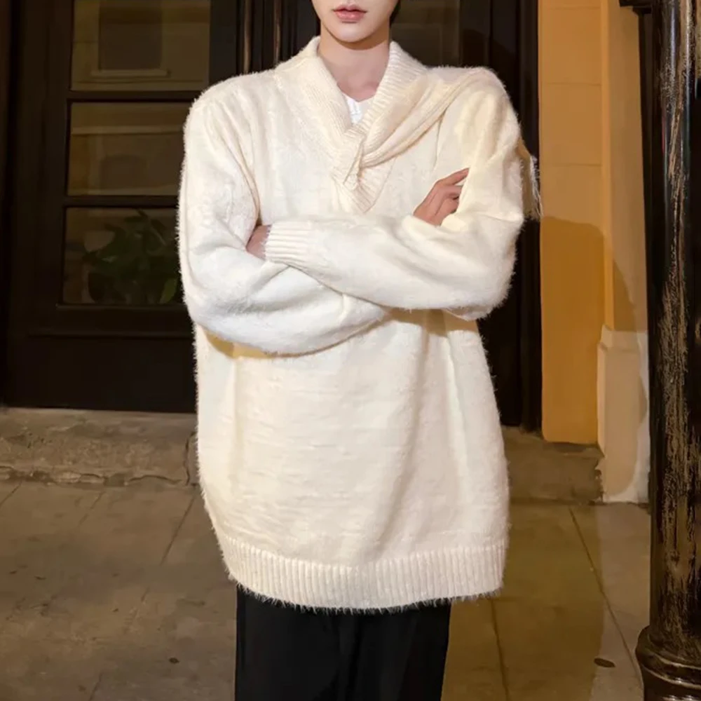 メンズニットセーター,y2kスカーフカラー,春のストリートウェア,ユースキャンパス,カップル,長袖トップ,紳士服,新しいコレクション2022