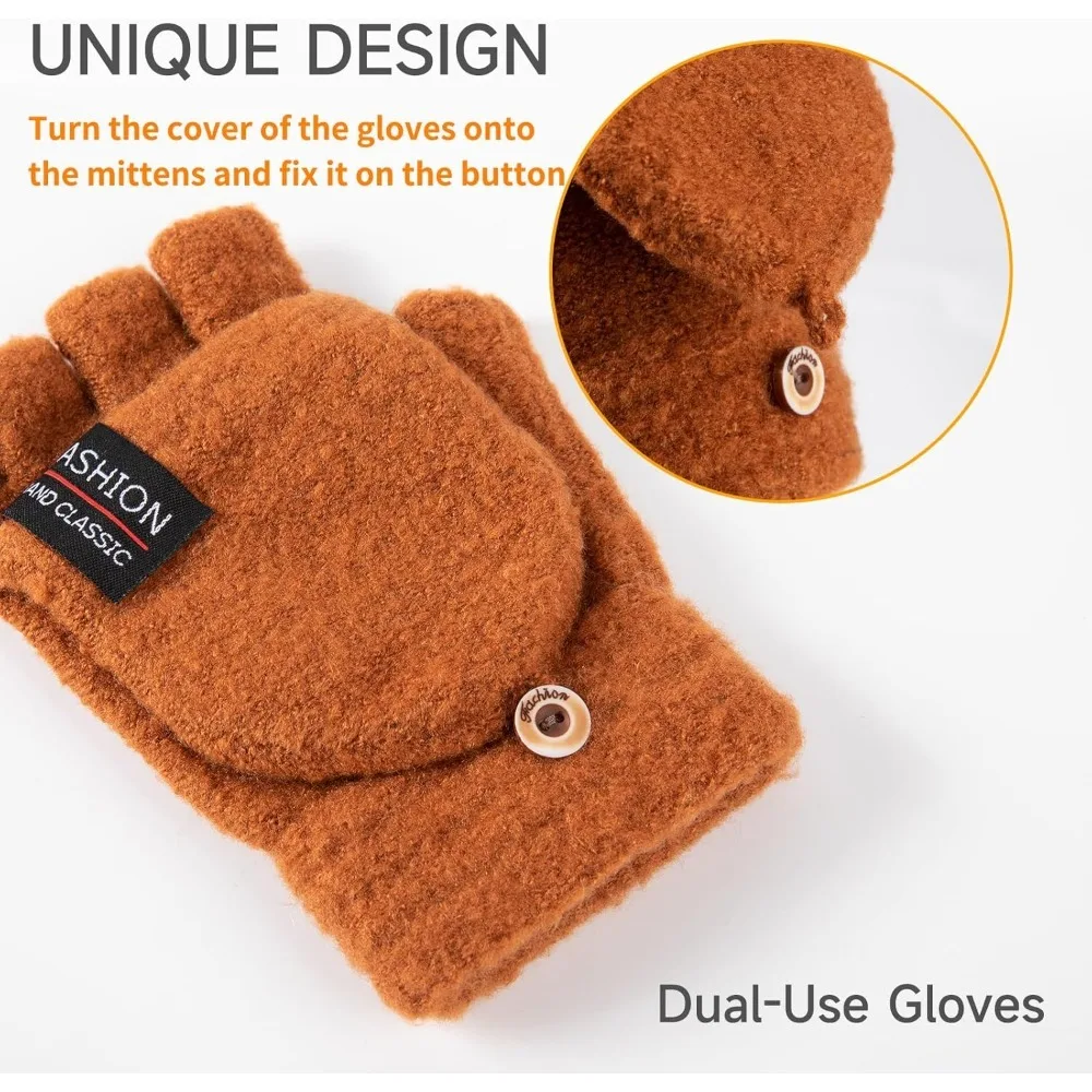 قفازات شتوية قابلة للتحويل بدون أصابع للرجال والنساء، قفاز نصف إصبع دافئ