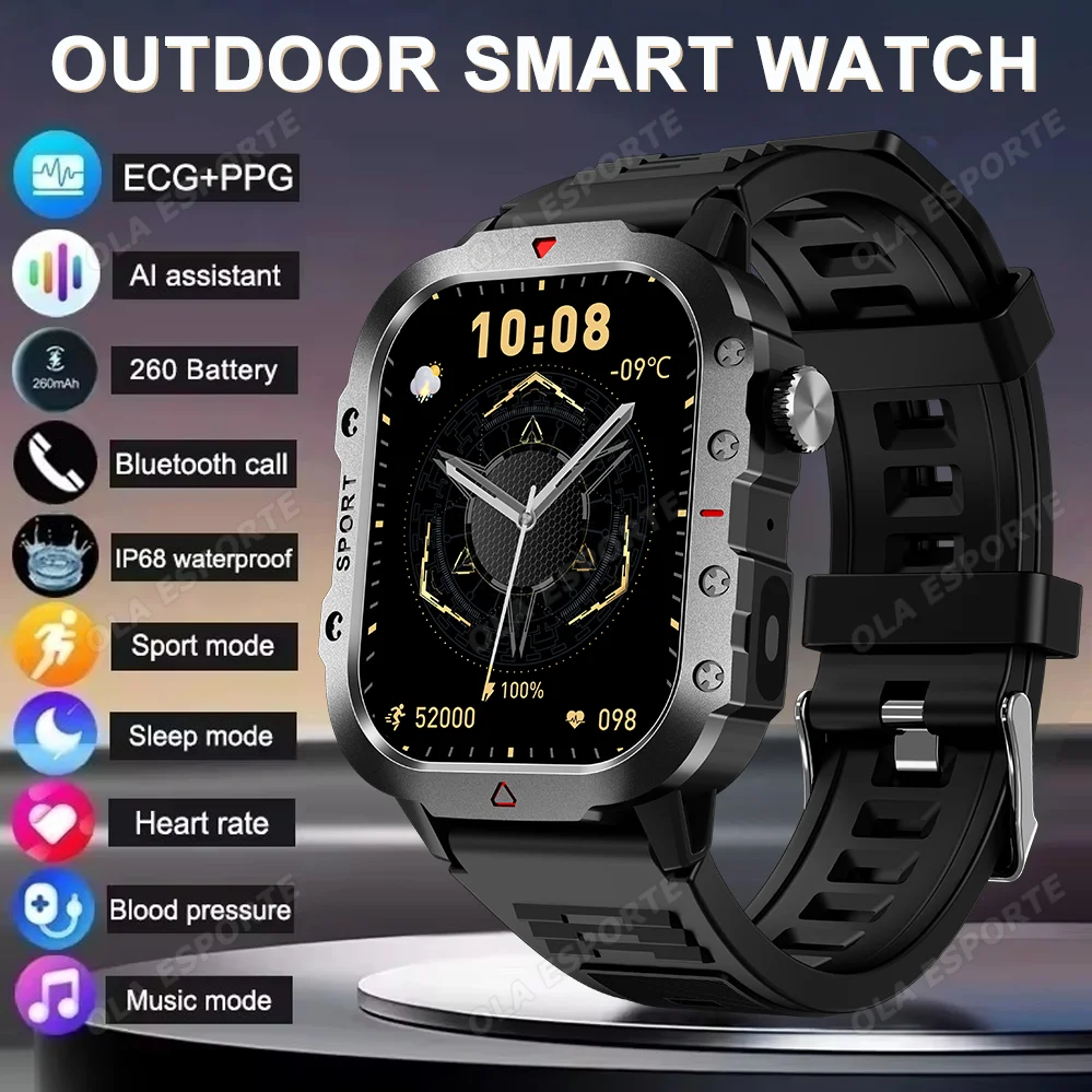 

Новые уличные мужские умные часы 2,01 "HD AMOLED экран вызов умные часы мониторинг сердечного ритма кислорода в крови 100 + спортивные режимы фонарик