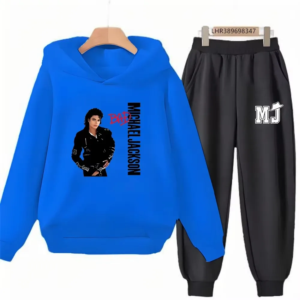 Michael Jackson Print Kinder-Hoodie+Hosen-Set Schwarz 3-12 Jahre Mädchen Rosa Sweatshirt-Sets Jungen Hosenanzüge Herbstkleidung – Detail 3