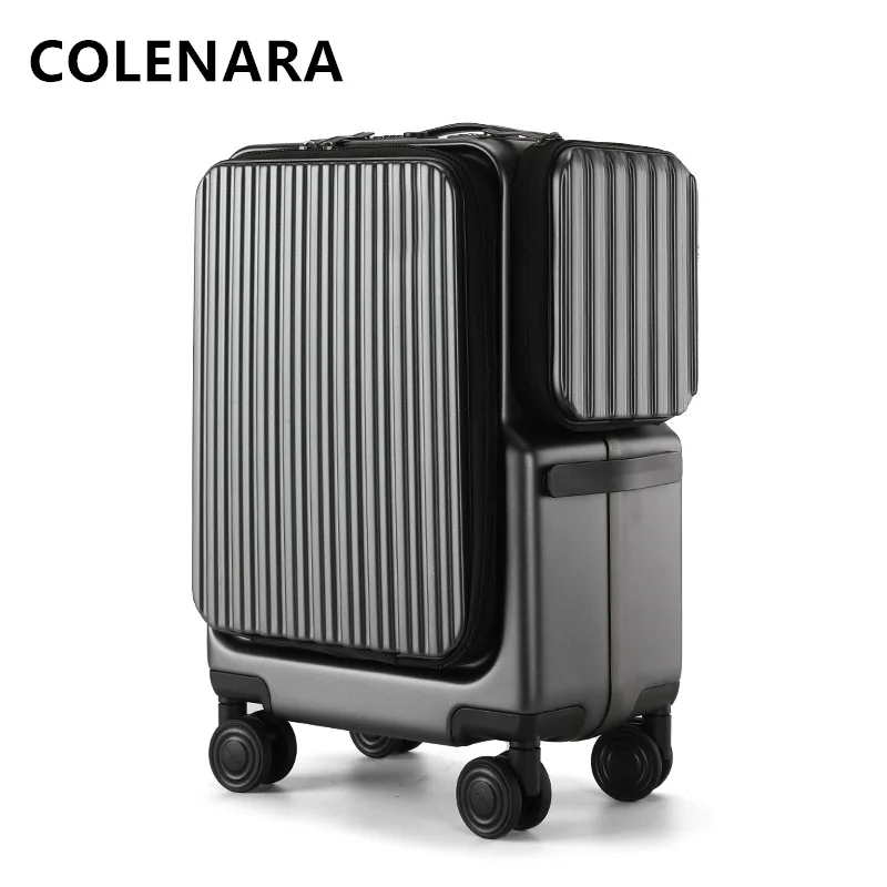 COLENARA Cabin Luggage PC Front Opening Boarding Box USB Charging Trolley Case Zipper Password Box with Wheels Rolling Suitcase