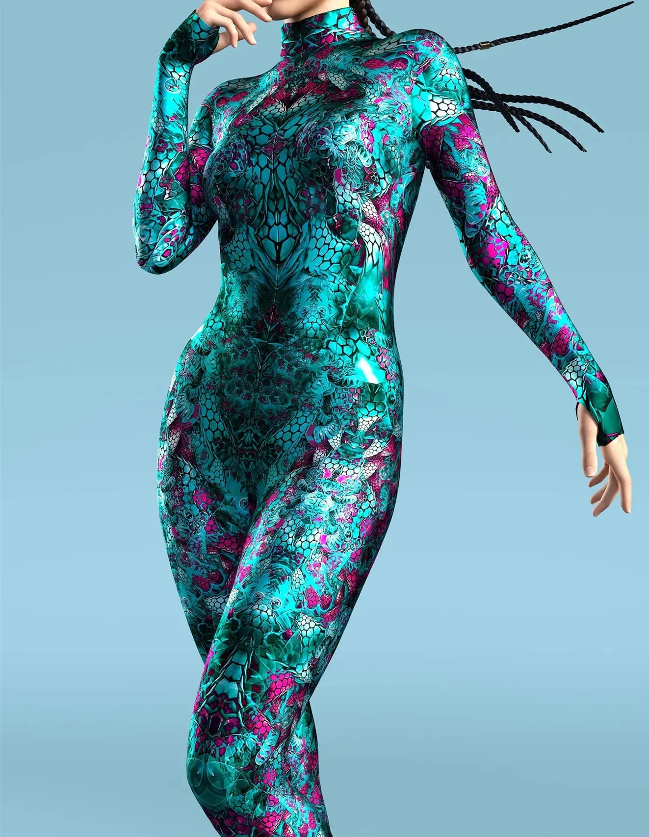 Halloween Roboter Festival Cosplay Kostüm Rüstungsanzug Fischschuppen-Druck Kleidung für Frauen Rollenspiel Party Bodysuit Outfits – Detail 10