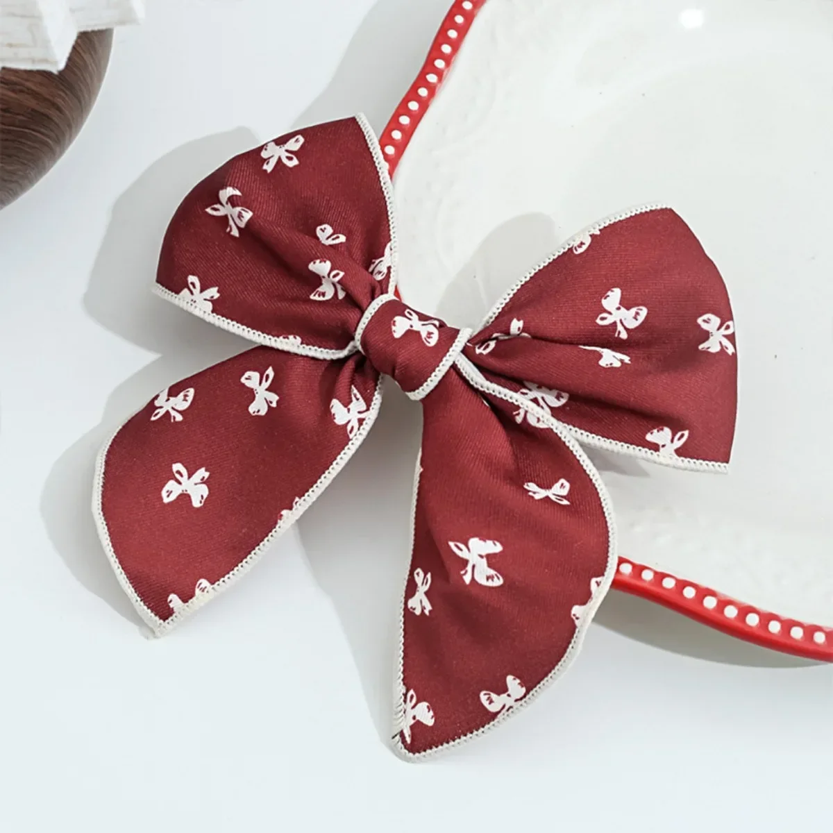 مشابك شعر على شكل فيونكة من القماش سلسلة حمراء |   إكسسوارات شعر الأطفال للعطلات |   دبابيس شعر للفتيات على شكل ذيل حصان للاستخدام اليومي والاحتفالي